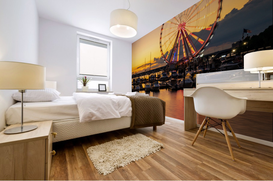 Ferris wheel at National Harbor at sunset Mural print