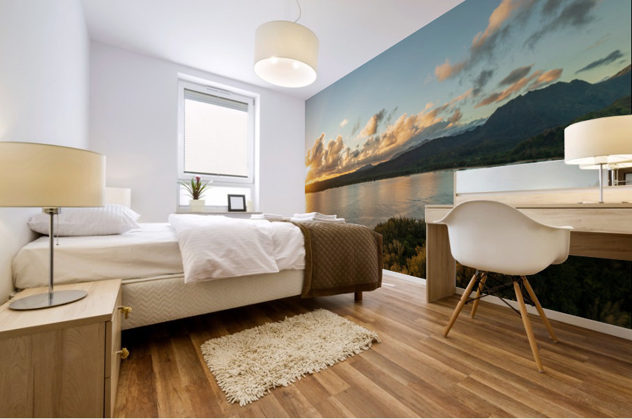 Aerial panorama of Lumahai Beach on the north shore of Kauai Mural print