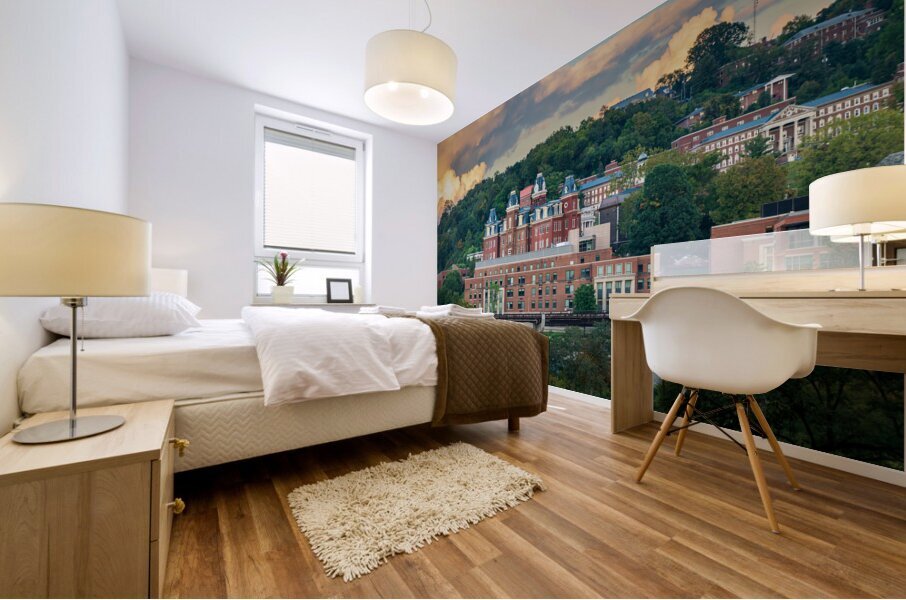 Brooks Hall and Woodburn Hall at dusk in Morgantown WV Mural print