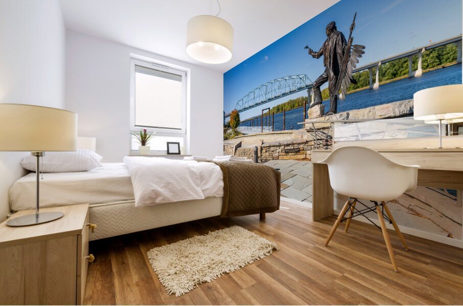 Statue alongside the Mississippi River in Wabasha Minnesota Mural print