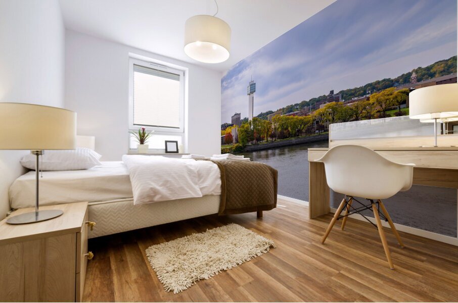 Cityscape of downtown area of Moline Illinois from I-74 bridge Mural print