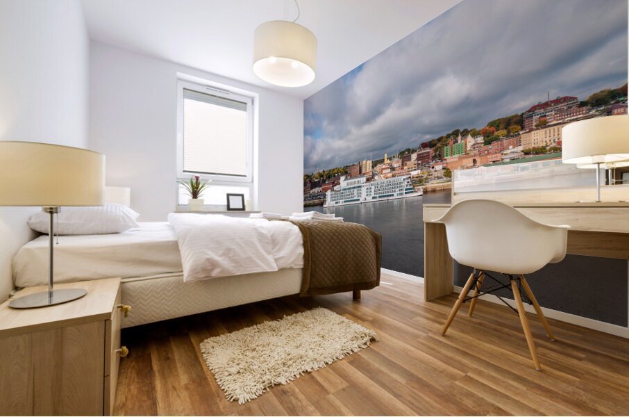 Cityscape of Burlington in Iowa from the Mississippi river Impression murale