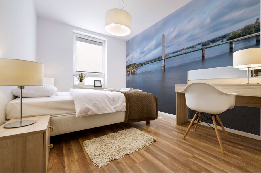 Modern suspension bridge from Burlington Iowa to Illinois Mural print