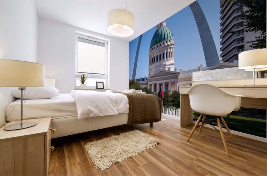 Dome of Old Courthouse in St Louis Missouri with statue in fount Mural print