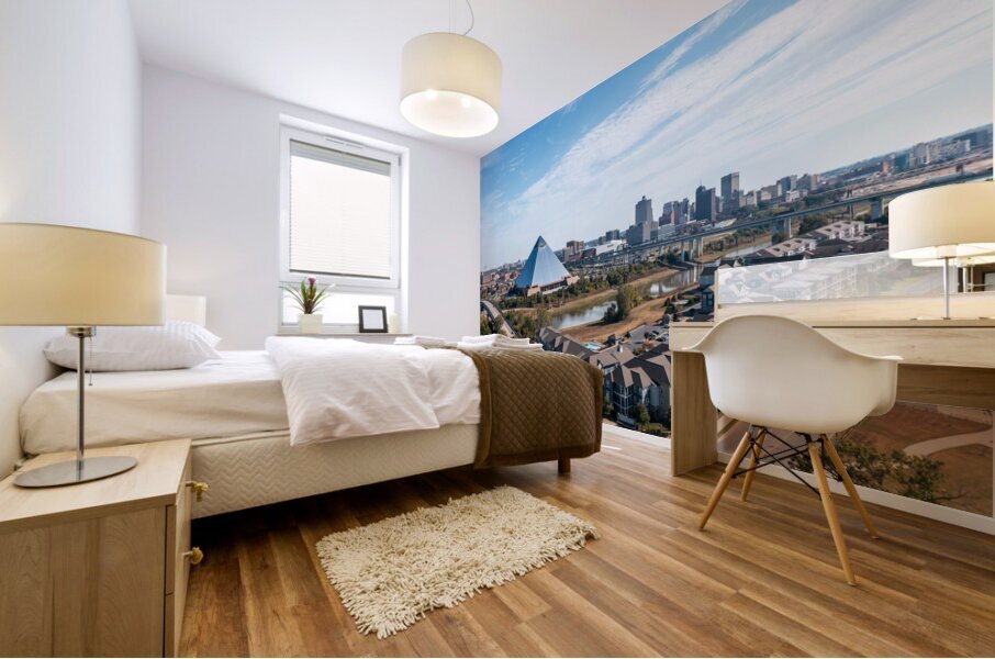 City skyline of Memphis in Tennessee with low water Mural print