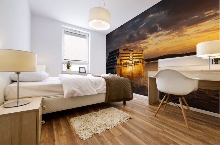 Sunset over Viking Mississippi river  cruise boat near Vicksburg Mural print