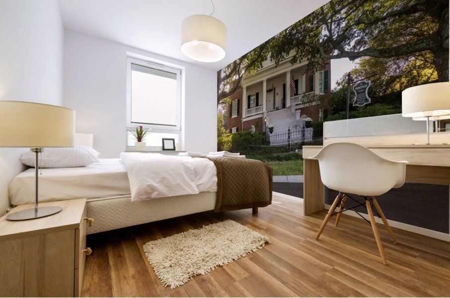 Facade of antebellum home in Natchez in Mississippi Mural print