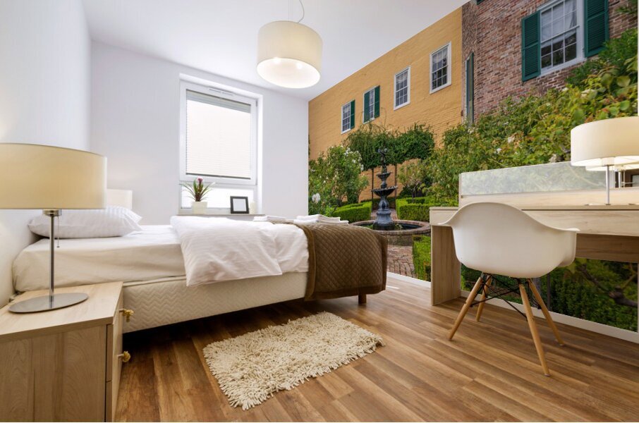 Small tree filled garden in French Quarter of New Orleans Mural print