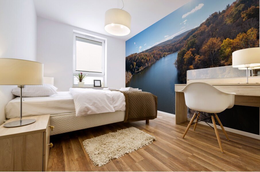 Panoramic fall trees around the water at Cheat Lake Park Morgan Mural print