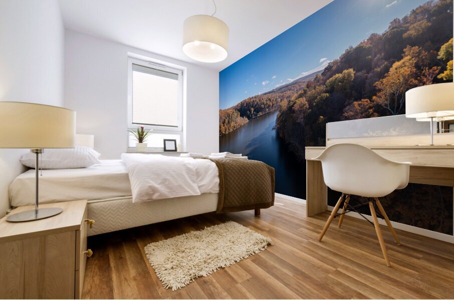 Panoramic fall trees around the water at Cheat Lake Park Morgan Mural print