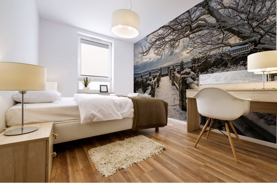 Coopers Rock overlook on snow-covered pathway in WV Mural print