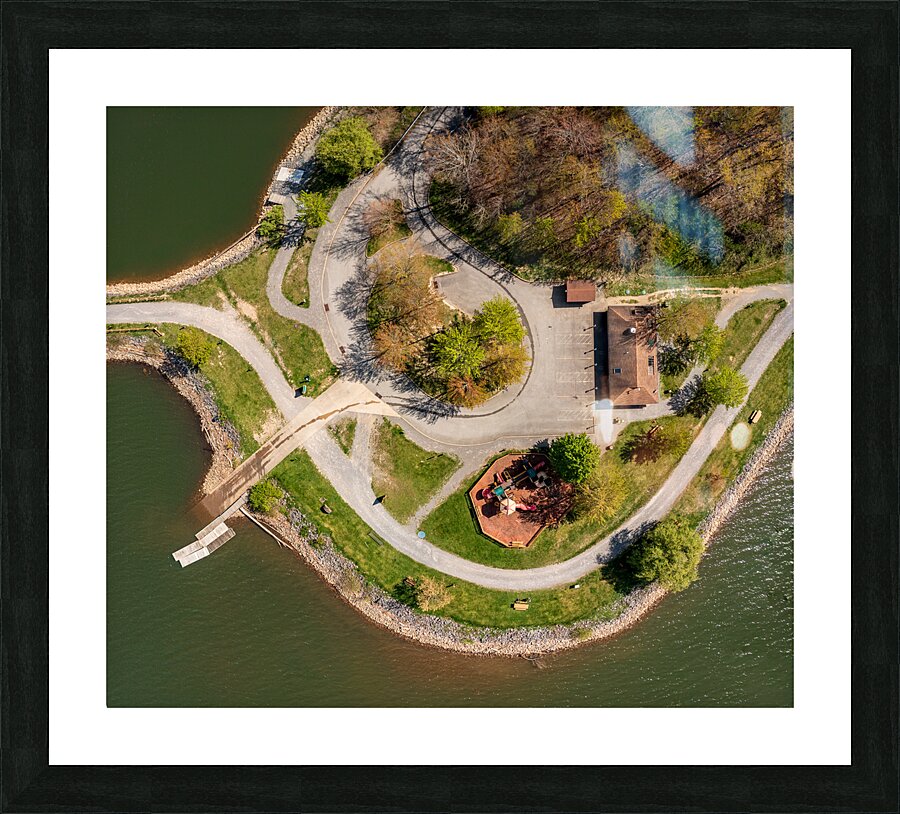 Aerial top down view of Cheat Lake Park near Morgantown Picture Frame print