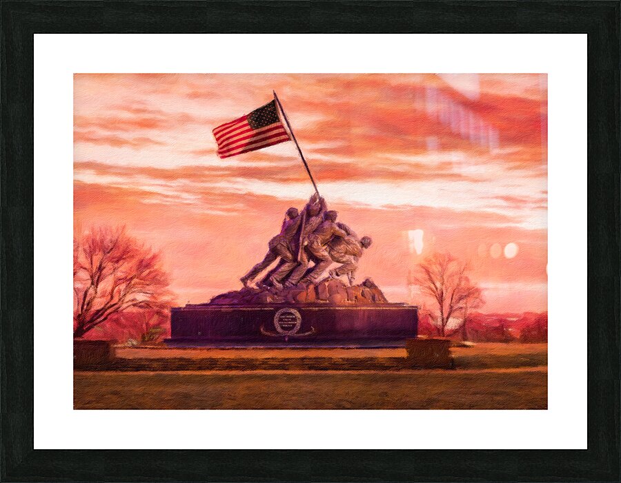 Digital painting of Iwo Jima Memorial at dawn as sun rises Impression et Cadre photo