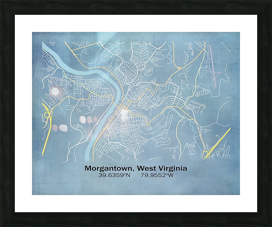 Blueprint of Morgantown WV city streets Picture Frame print