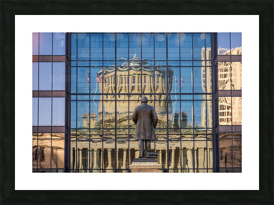 Reflection of McKinley statue and State Capitol building in Colu Picture Frame print