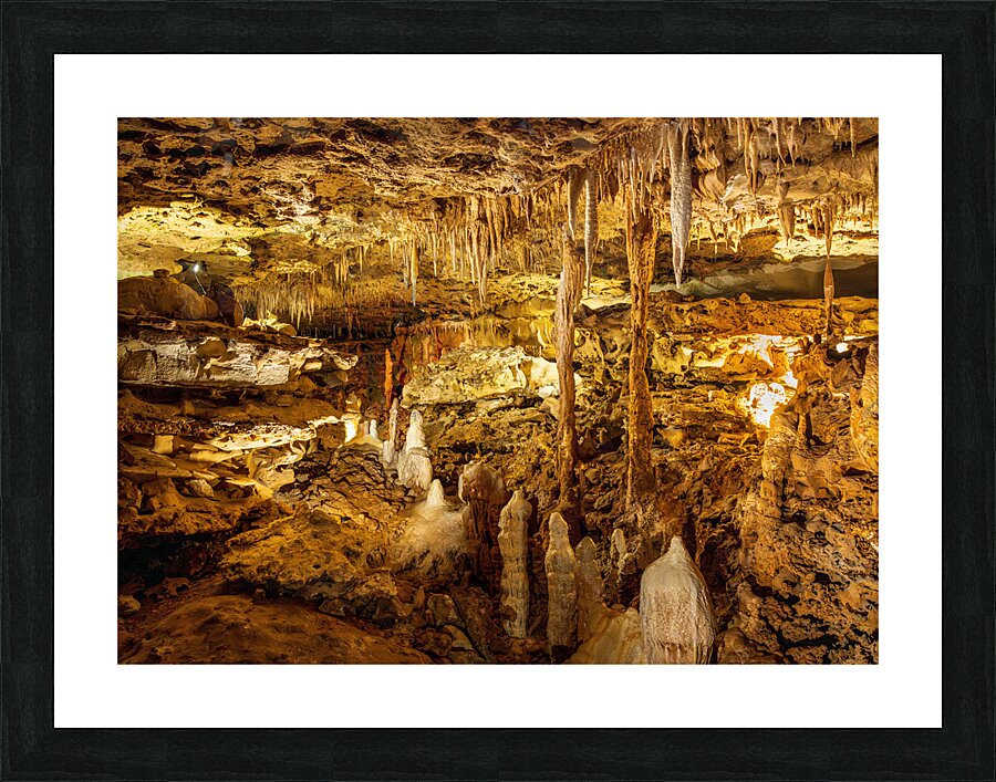 Geologic formations of stalactites and stalagmites in Texas cave Picture Frame print