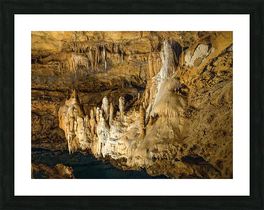 Geologic formations of stalactites and stalagmites in Texas cave Picture Frame print