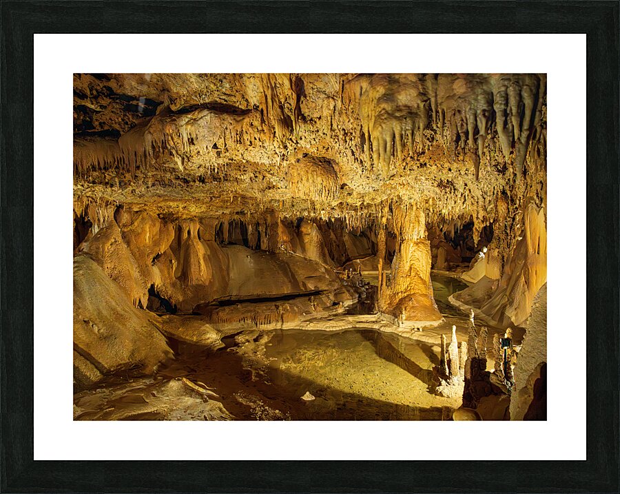 Geologic formations of stalactites and stalagmites in Texas cave Picture Frame print