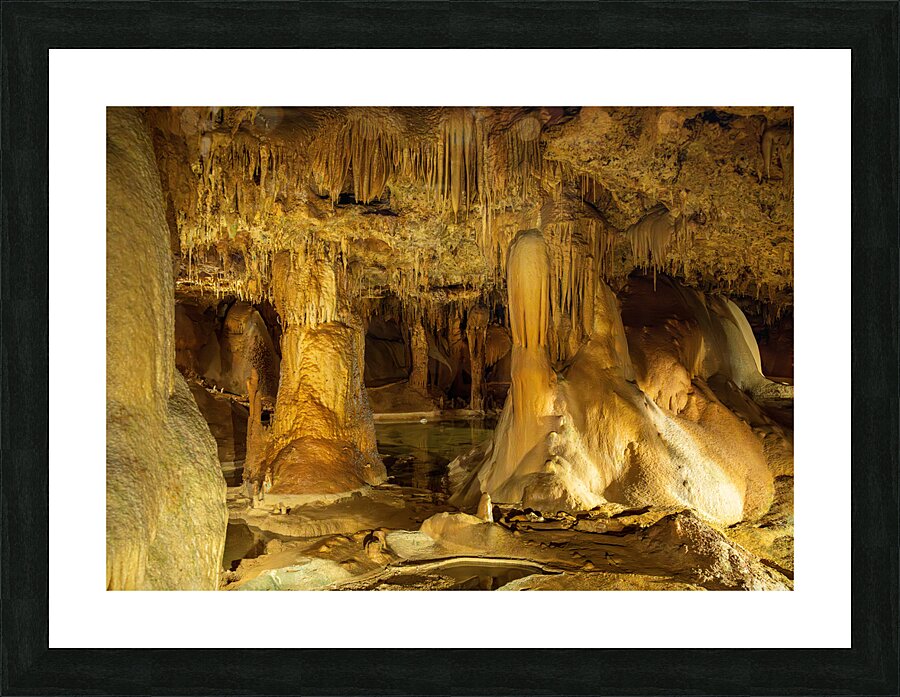Geologic formations of stalactites and stalagmites in Texas cave Picture Frame print
