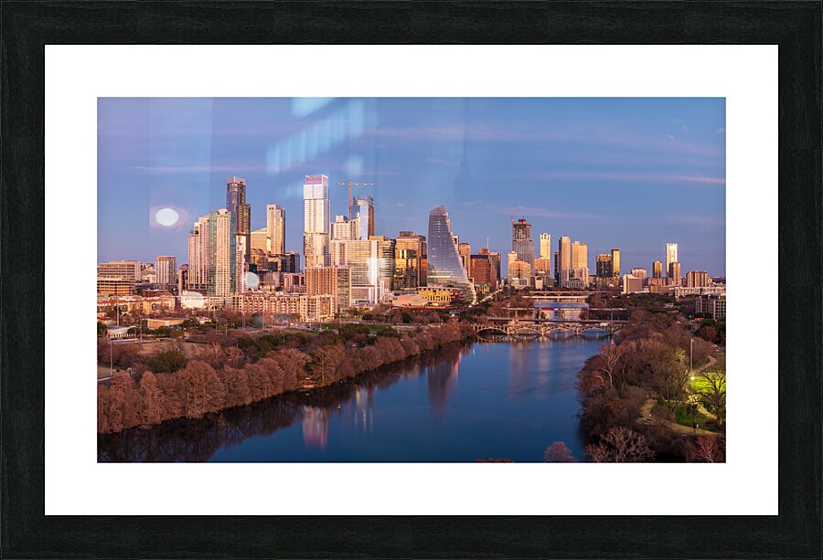 Cityscape of downtown Austin from the west in Zilker park 2025 Picture Frame print