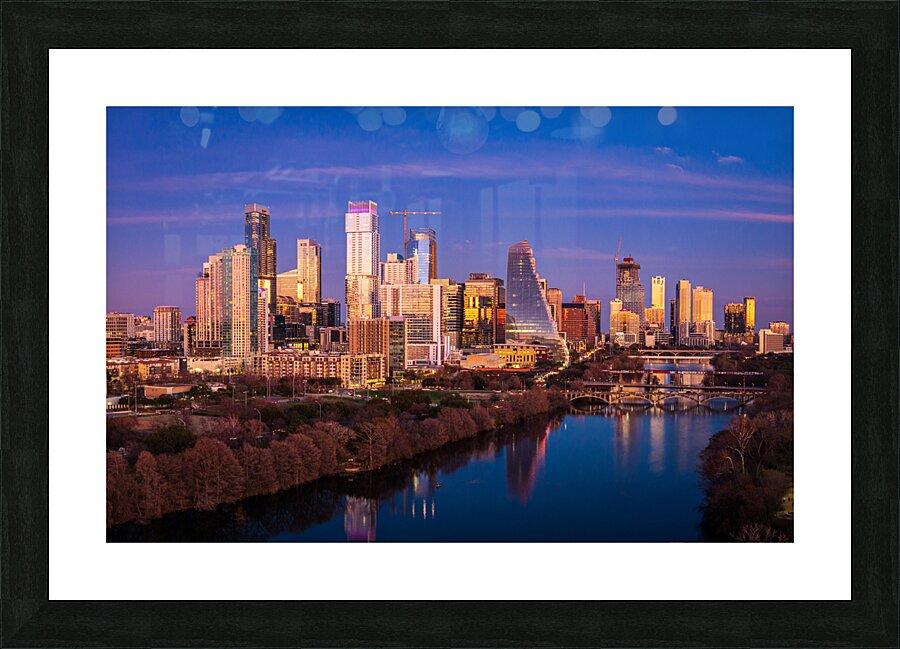 Cityscape of downtown Austin from the west in Zilker park 2025 Picture Frame print