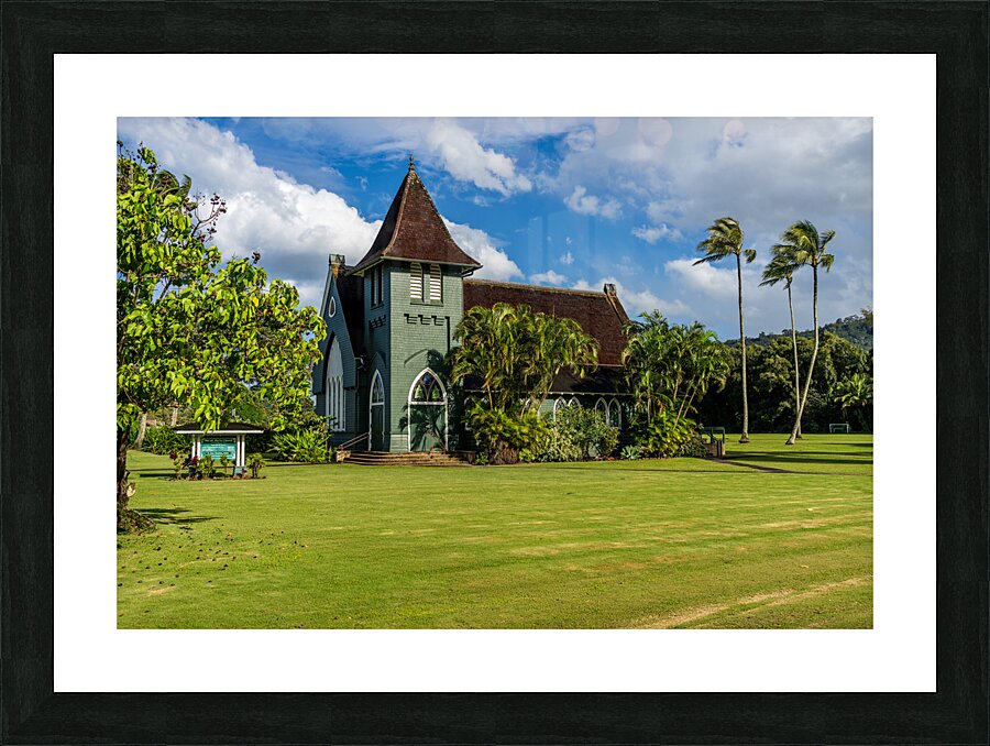 Waioli Huiia Church stands in Hanalei Kauai with the majestic  Picture Frame print