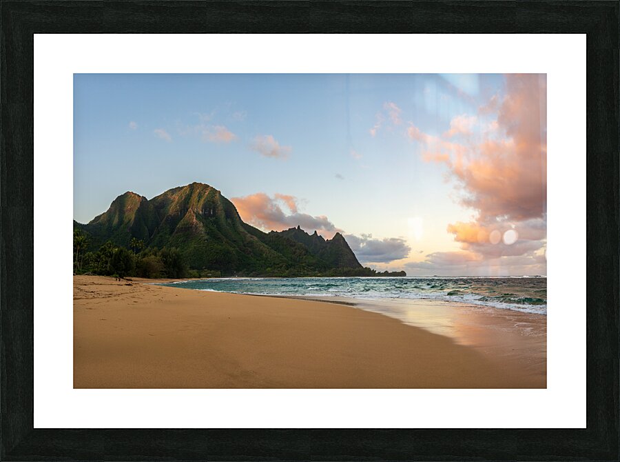 Early morning sunrise over Tunnels Beach on Kauai in Hawaii Picture Frame print