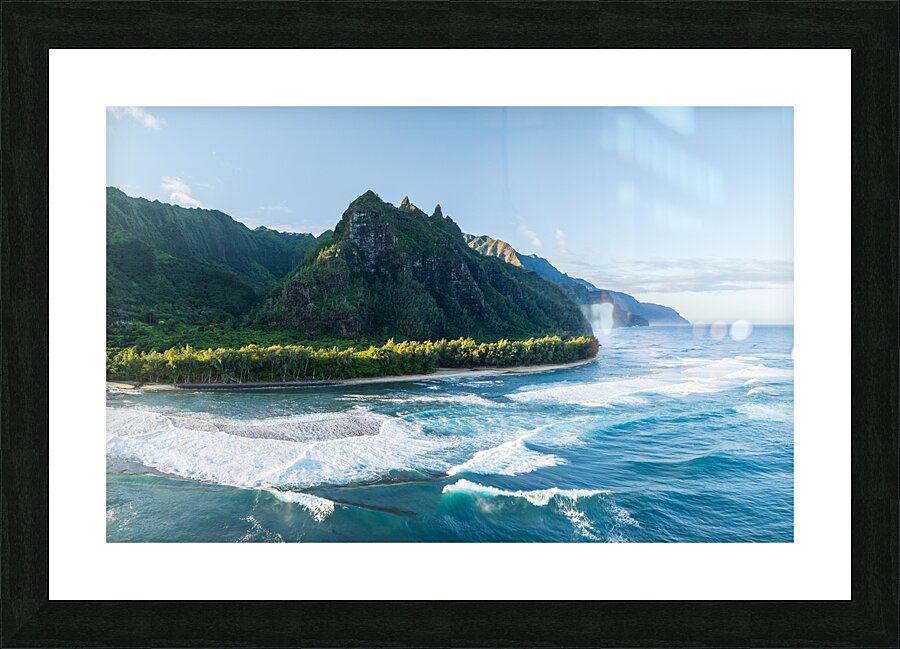 View along Haena beach towards Kee Beach and Na Pali coastline Picture Frame print