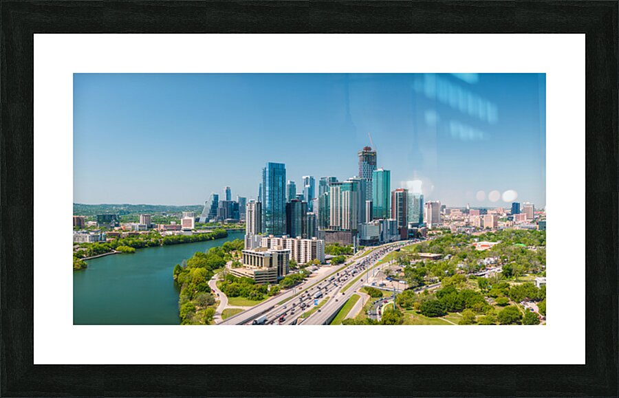 Spring aerial skyline of downtown Austin Texas with iconic cityscape Picture Frame print