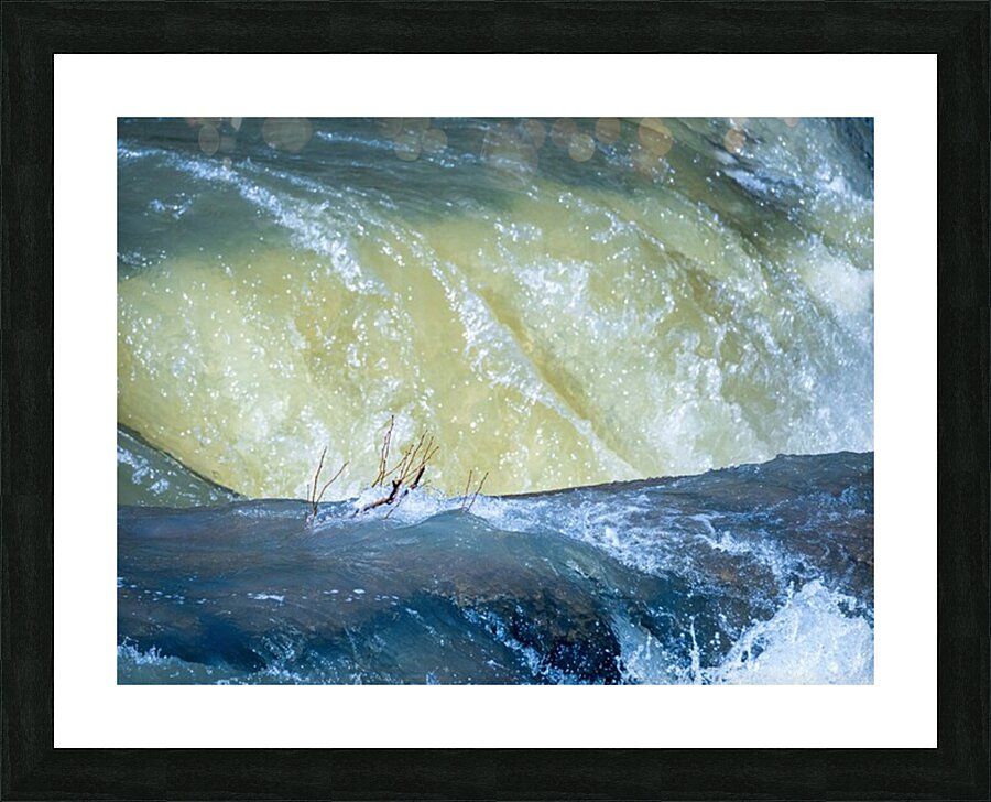 Frozen motion of raging water flowing over Valley Falls Picture Frame print