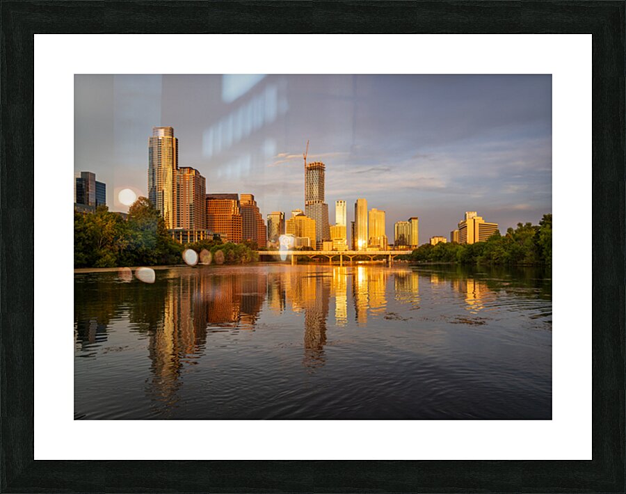 Waterline dominates city skyline of Austin Texas at sunset in 20 Picture Frame print