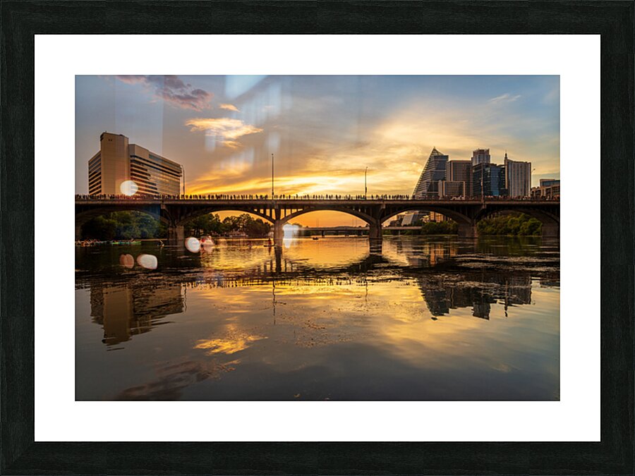 Waiting for Bats - Crowd on Congress Avenue bridge Austin Picture Frame print