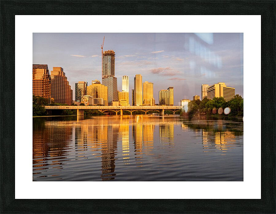 Waterline dominates city skyline of Austin Texas at sunset in 20 Picture Frame print