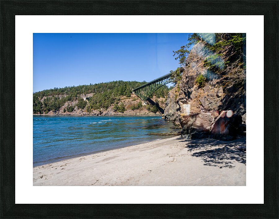 Turbulent water of Deception Pass under historic cantilevered br Picture Frame print