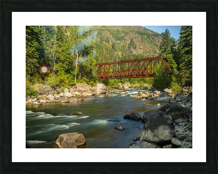 Tumwater Canyon pipeline bridge over Wenatchee River in Washingt Picture Frame print