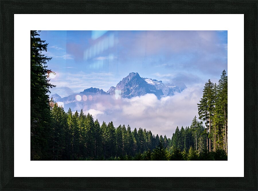 Whitehorse Mountain seen through rolling clouds and mist from Ro Picture Frame print