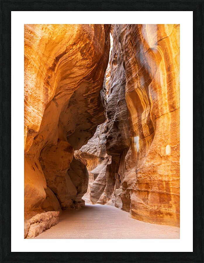 Narrow gorge of the Siq entering Petra Picture Frame print