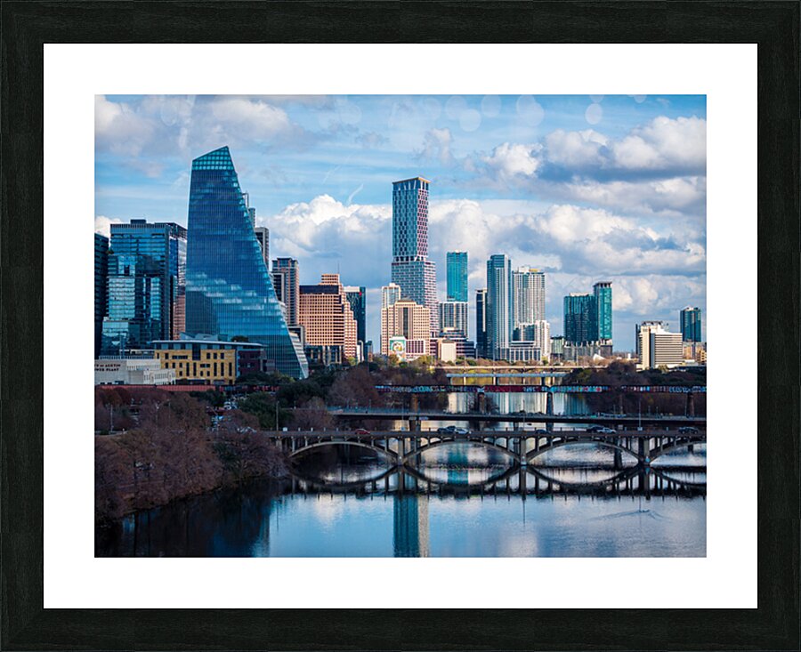 Close Up of Austin Skyline with the Sail Building and River Brid Picture Frame print