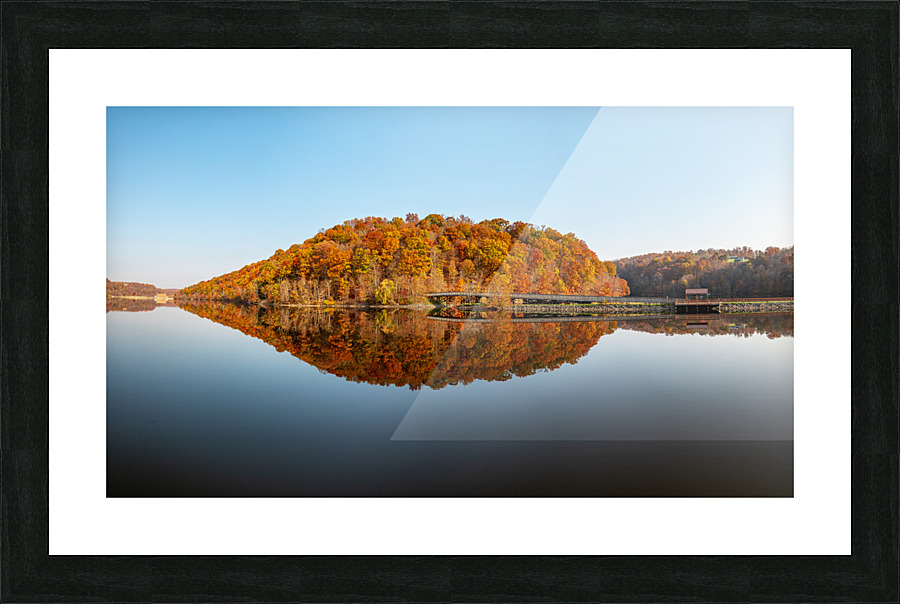 Perfect reflection of autumn leaves in Cheat Lake Picture Frame print