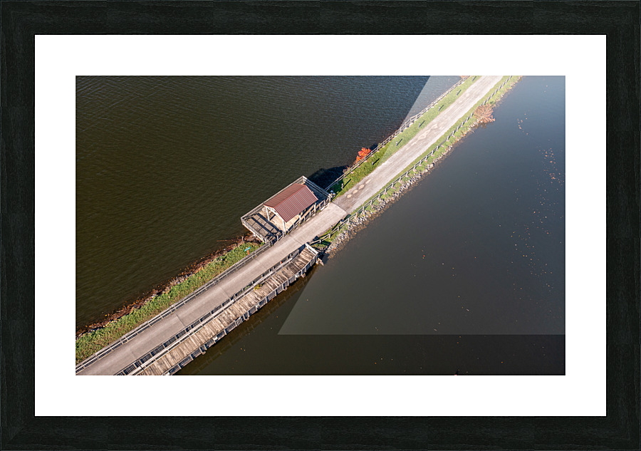 Aerial view of the lake and trail at Cheat Lake Park Picture Frame print