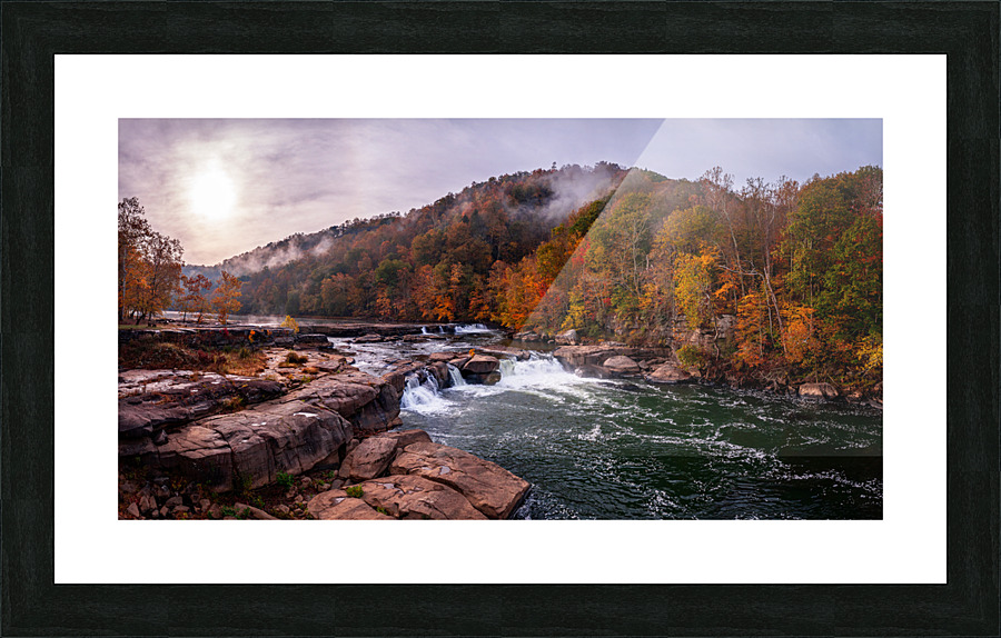 Panoramic Valley Falls on a misty autumn day Picture Frame print