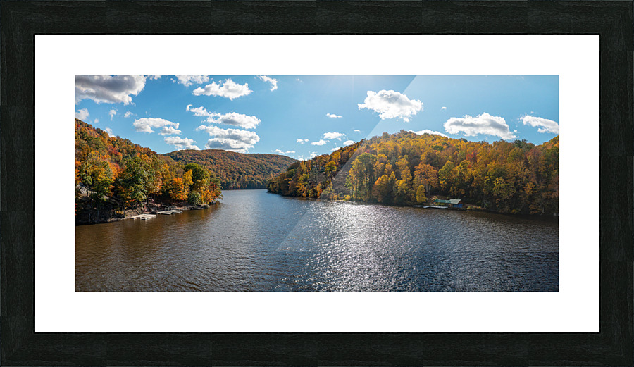 Panorama of the Cheat river entering the lake Picture Frame print