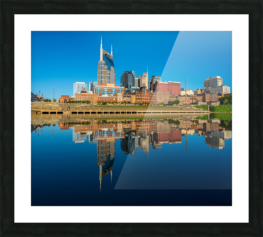 Skyline of Nashville in Tennessee with Cumberland River Picture Frame print