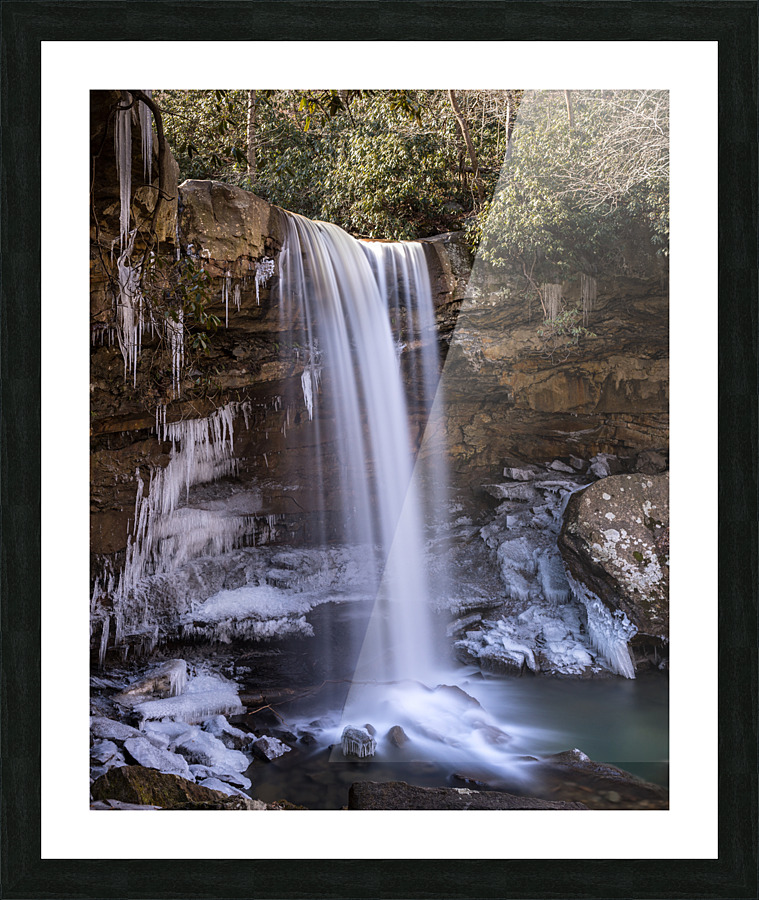 Cucumber Falls in the Ohiopyle State Park in winter Picture Frame print
