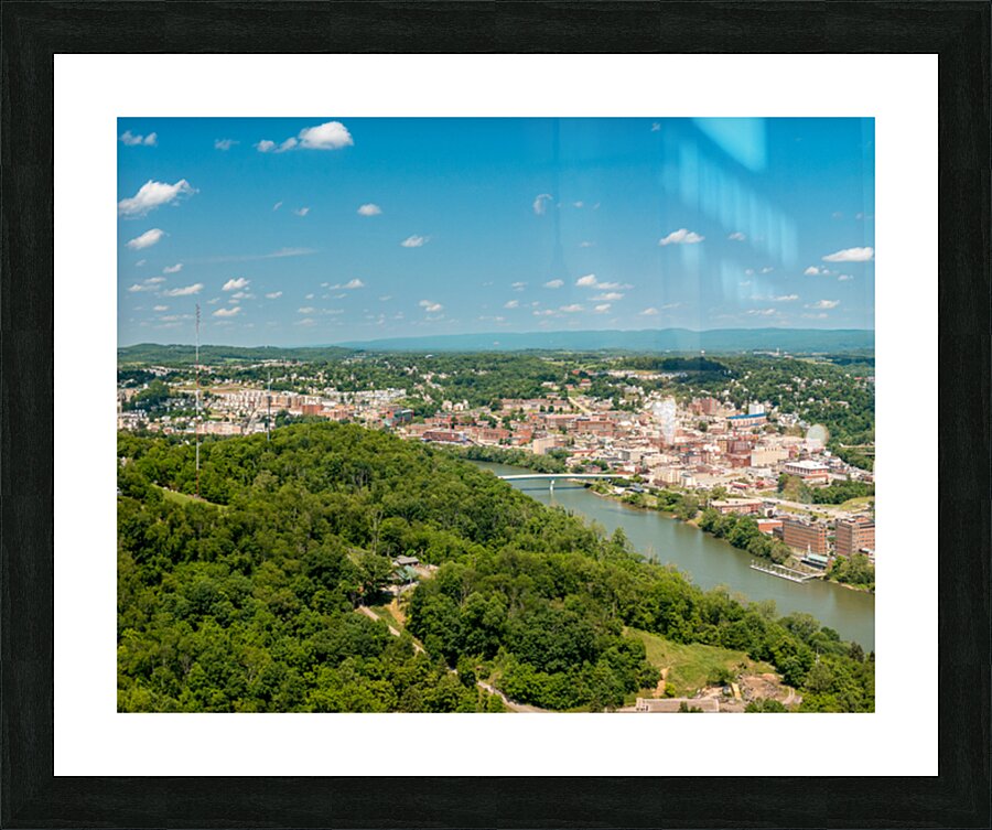 Aerial panorama image of the downtown and university in Morgantown Picture Frame print
