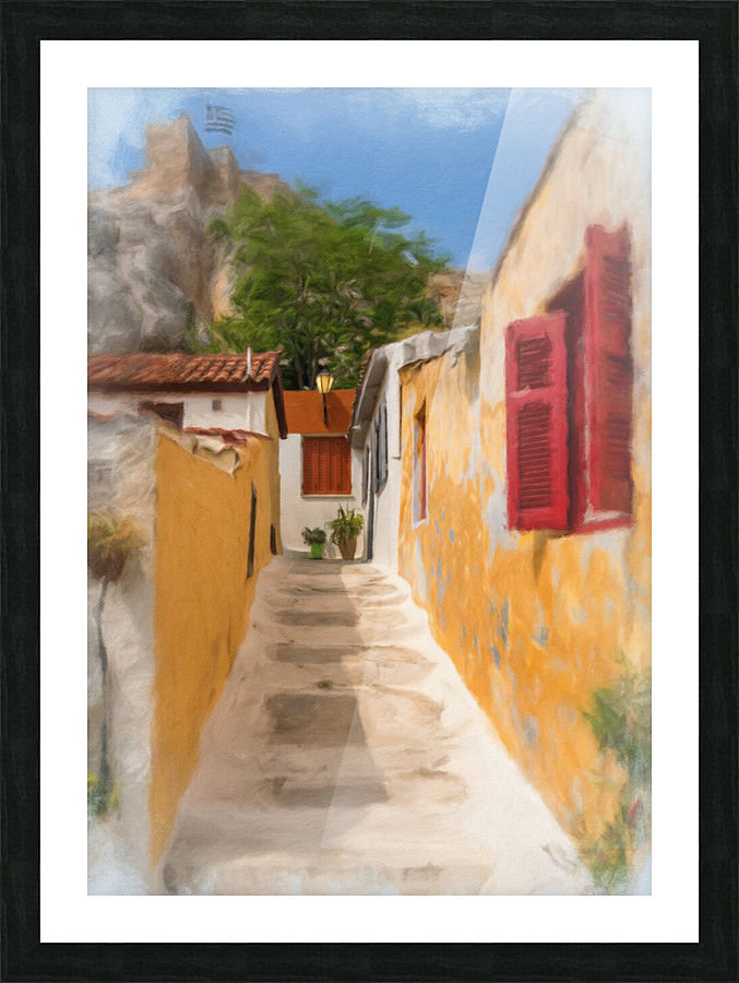 Narrow street in Anafiotika in Athens Greece Picture Frame print