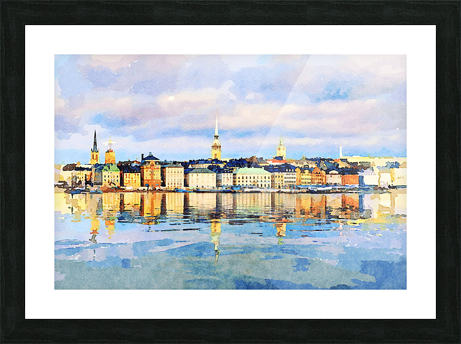 Water color of Gamla Stan in Stockholm Picture Frame print