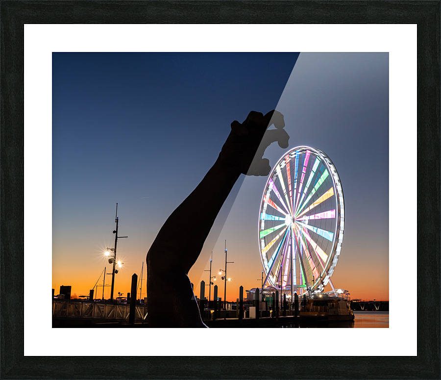Ferris wheel and The Awakening sculpture Picture Frame print