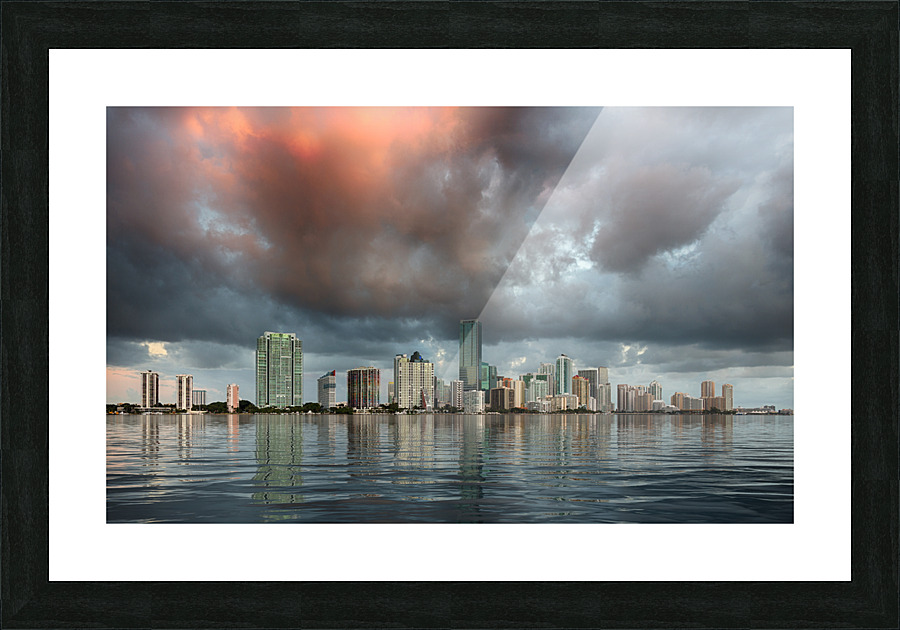 Dawn view of Miami Skyline reflected in water Picture Frame print
