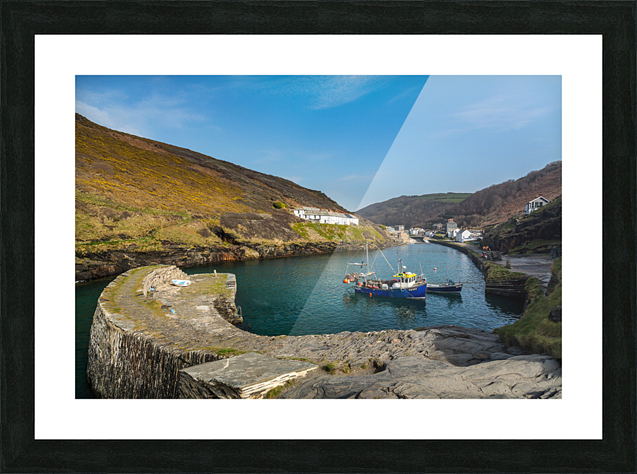 Fishing boats in harbor of Boscastle Cornwall Picture Frame print